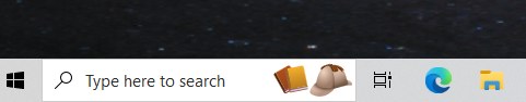 Computer Task Bar showing a
            search magnifying bar, two books and a deerstalker hat