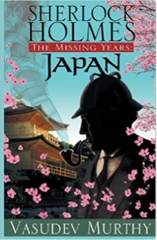 Cover of Sherlock Holmes in Japan, a silhouette of Holmes with cherry blossoms and a pagoda