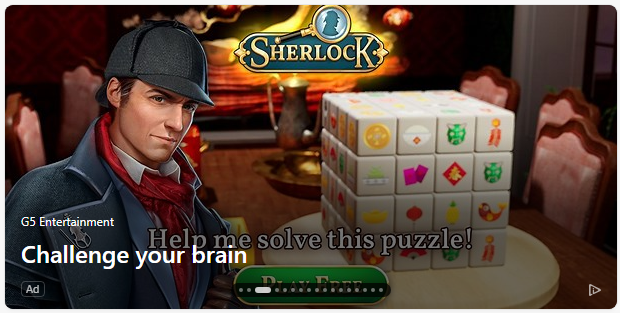 The puzzle Sherlock showing Holmes in a deerstalker to the left and a Rubik's cube-like object
            on the right.